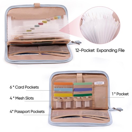 FRECOLSH Receipt Organizer with 12 Pockets 10x6 Receipt Holder Organizer - Small Accordion File Organizers - Cash Organizers for Travel, Business, Gift