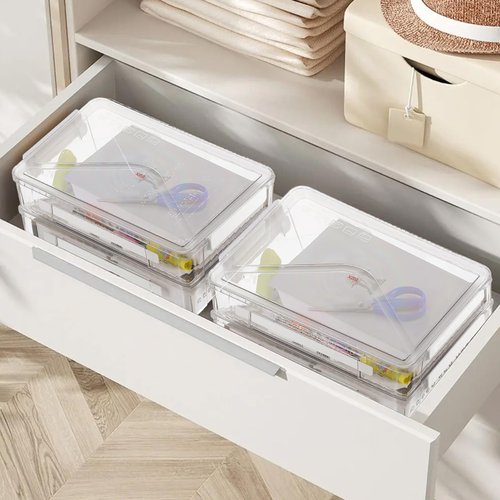 HOFURME 2 Packs A4 File Box Portable Project Case with Handle Clear File Box Craft Construction Paper Storage Organizer for Scrapbook, Photo, Scrapbook, Board Game