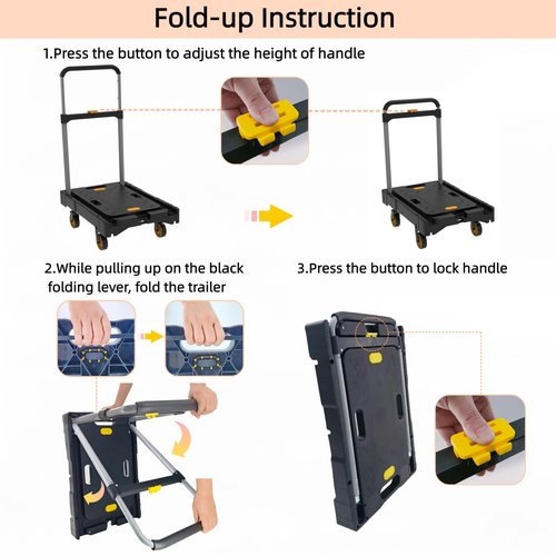 Platform Truck Folding Hand Truck 330 LB Heavy Duty Utility Dolly Flatbed Luggage Push Cart Fully Folded Compact Cart, Portable Trolley with 1 Elastic Ropes, Easy Storage & Lightweight for Moving