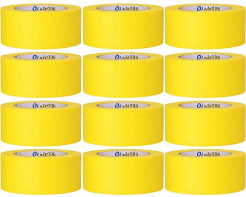 Oleitodh 12 Rolls Yellow Painters Tape Bulk 2 inch x 660 Yards, Painters Masking Tape No Residue Wall Painting Tape Artist Tape Trim Edge Finishing Tape for Wall Painting Decoration DIY Supplies
