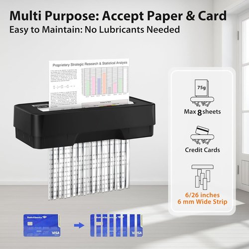 Paper Shredder for Home Use, 8-Sheet StripCut Home Office Shredder, CD/Credit Card Shredder Machine with Overheat Protection, 3.2 Gallons Wastebasket