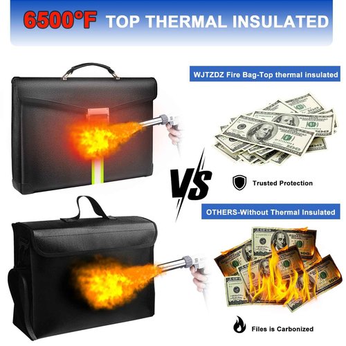 6500°F Large Capacity Upgraded Fireproof Money Bag with Lock,10 Layers of Heat Insulated Materials with Waterproof Zipper/Reflective Strip with Handle for Cash/Important Documents