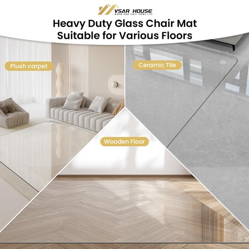 VSAR House 55"x46" Tempered Glass Chair Mat, Heavy Duty Glass Office Floor Mat for Carpet or Hardwood Floors, with Non-Slip Pads, Round Corner and Polished Edge, Effortless Rolling, Thick 1/5"