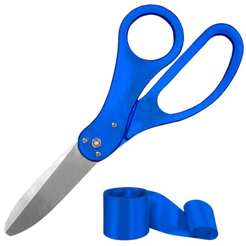 Blue Ribbon Cutting Ceremony Kit — 20 Inch Giant Scissors Prop Blue Large Shears for Cutting Grand Opening Ribbon and Shears for Ceremonies & Special Events