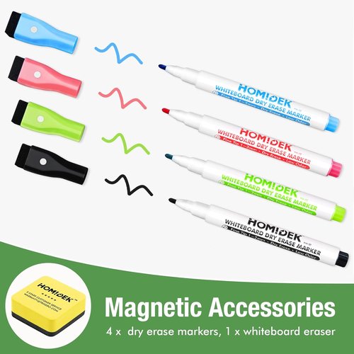 HOMiDEK Magnetic Dry Erase Board: Large Fridge Whiteboard, Flexible Refrigerator Magnet White Board, Blank Writing Note Sheet with Kitchen Conversion Chart Magnet, 4 Markers & Eraser - 23 x 15