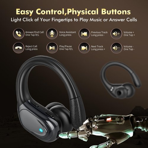 HAOYUYAN Wireless Earbuds, Sports Bluetooth Headphones, 80Hrs Playtime Ear Buds with LED Power Display, Noise Canceling Headset, IPX7 Waterproof Earphones for Workout/Running Black