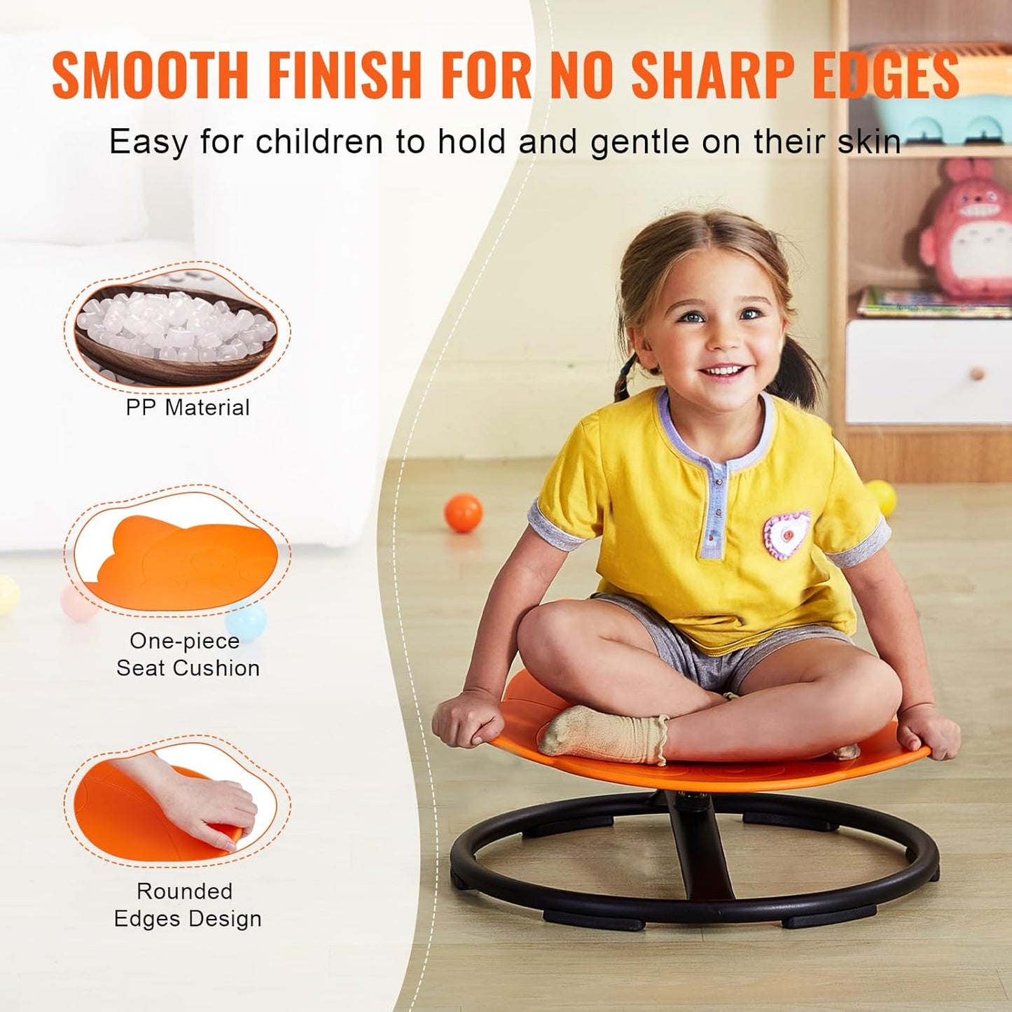 VEVOR Elephant Kids Swivel Chair - 360° Spinning Sensory Toy for Autistic Kids | 220 LBS Capacity, Orange