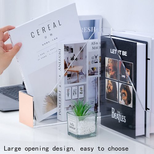 Zyners 2 Packs Clear Acrylic Magazine File Holder, Plastic File Folder Storage Organizer , Decorated with Rose Gold Sequins for Office, Home, Desk, School（9.8" x 3.5" x 10"）