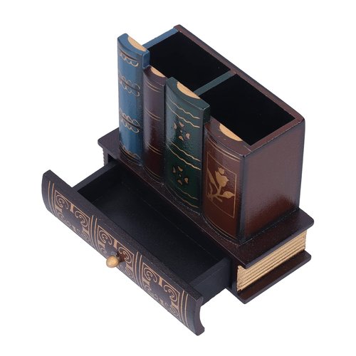 Tomotato Antique Books Design Retro Pen Holder, Wood Decorative Desk Organizer Caddy Wooden Pencil Organizer for Office Countertop Desk Table (6 x 5 x 3in)