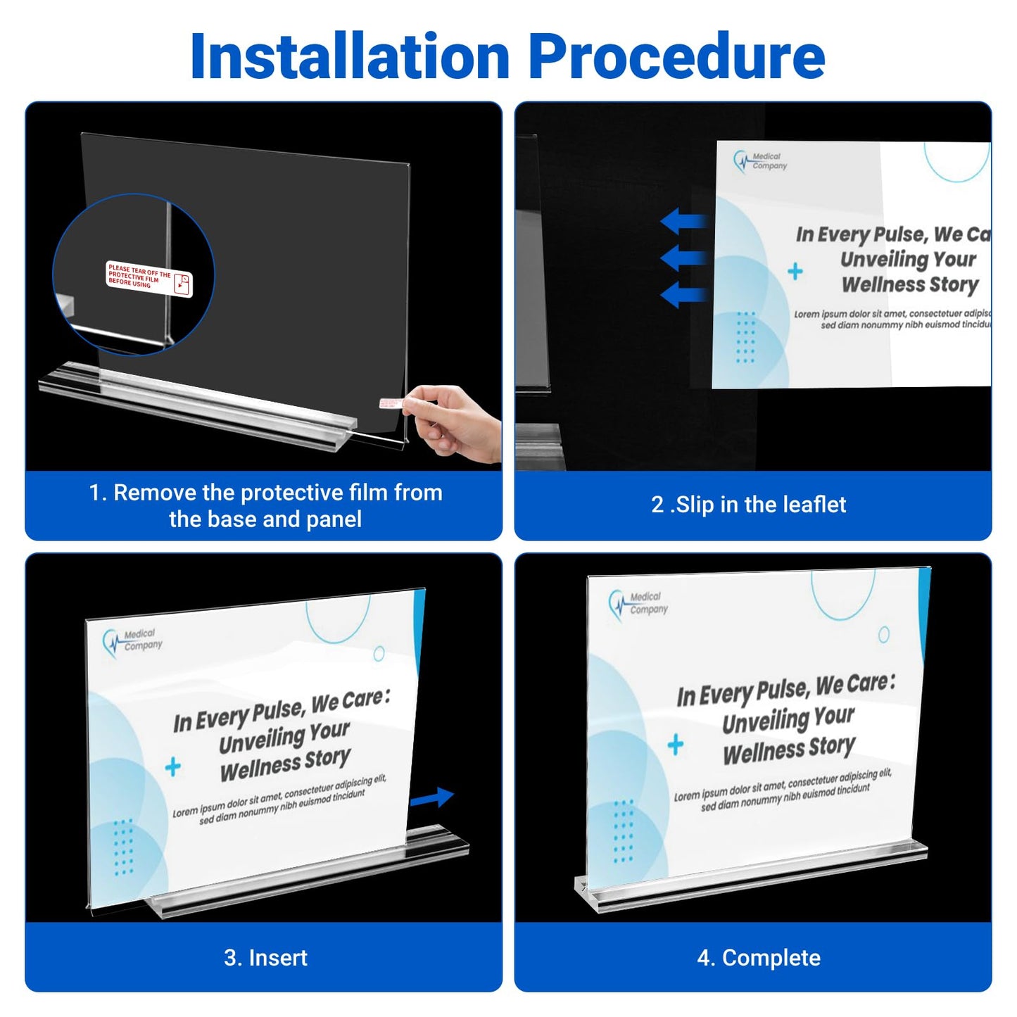 10 Pack Acrylic Sign Holder 11 x 8.5 Horizontal, Double-Sided Clear Sign Holder Plastic Stands for Display, T Shape Acrylic Table Sign Stands for Office Store Restaurants Wedding Party Decoration