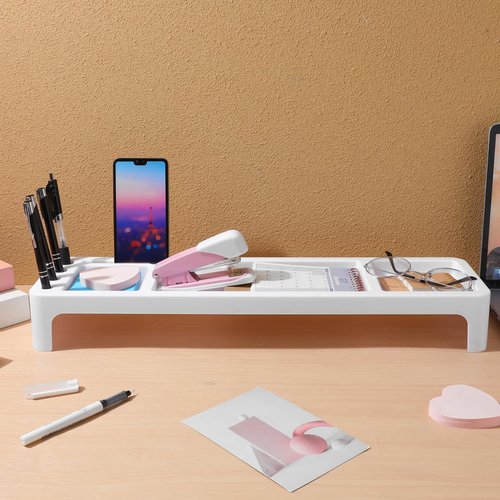 Cabilock White Multi-Functional Desktop Storage Rack - Abs Keyboard Shelf Organizer for Home and Office, Space-Saving Design, 20.86 X 5.51 X 2.75 Inches
