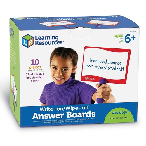 Learning Resources Write-on / Wipe-off Answer Boards, Set of 10 Erasable Boards, Ages 6+