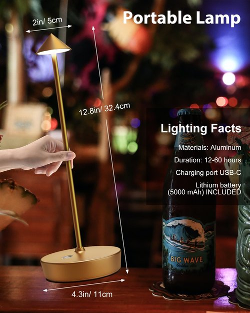 SHANGCAI Cordless Table Lamps Rechargeable, 6000mAh Battery Operated LED Desk Lamp Outdoor Waterproof Portable Touch Dimmable Table Night Light for Patio Restaurant Dining Home Bronze