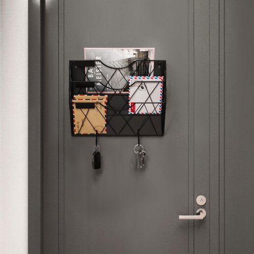 Magnetic File Holder for Refrigerator & Cabinets | No-Drill Wall Mount Organizer | 3-Tier Vertical Mail & Magazine Holder for Office/Home (Black, Space-Saving Design)
