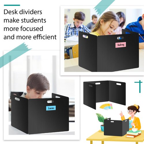 MuseLuxe 24 Pack Privacy Folders for Students - Durable & Waterproof Plastic Study Desk Dividers,Test Dividers for Classroom,Easy to Clean Privacy Shields & Boards - Includes Extra 48 Labels