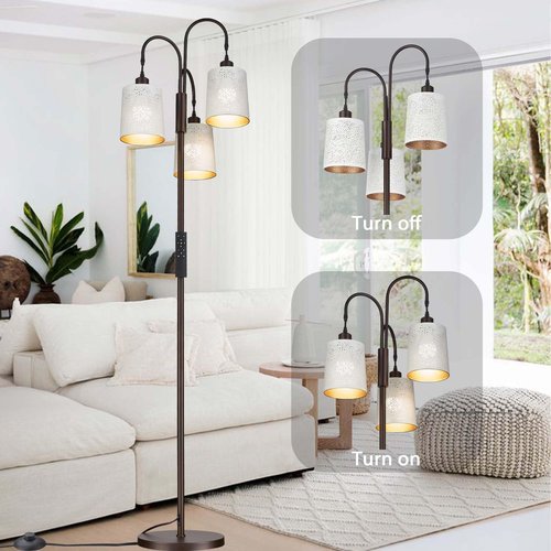 Casia Metal dimmable Floor lamp with Remote Control, Industrial 3-Lights Dimmable Tall Standing Lamp with 3pc LED Bulb, Tree Floor Lamps for Living Room, Bedroom, Study Room and Office (White, 1PC)