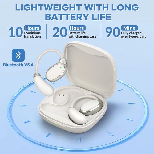 Qnmittry Language Translator Earbuds Offer Two Way Real-time Translation in 138 Languages, with Bluetooth and an APP Provide Online Instant Voice Translation for Travel Business and Learning White