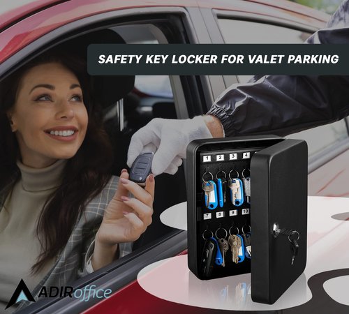 AdirOffice Key Lock Box – 48 Key Hooks Wall Mounted Key Cabinet Lock Box, Car Keys Holder Box, Lockable Key Storage Box - Metal Key Box Organizer with for Home and Office