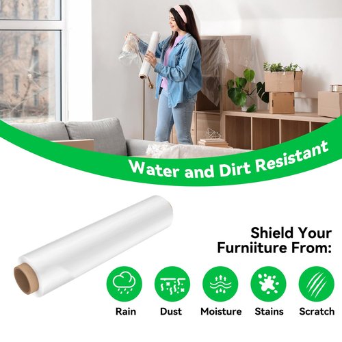 18 Inch Stretch Wrap Roll, Heavy Duty 1500ft Shrink Wrap Roll, Clear 80 Gauge Industrial Strength Stretch Film, Plastic Wrap for Pallet Wrapping Shipping Moving(4 Pack)