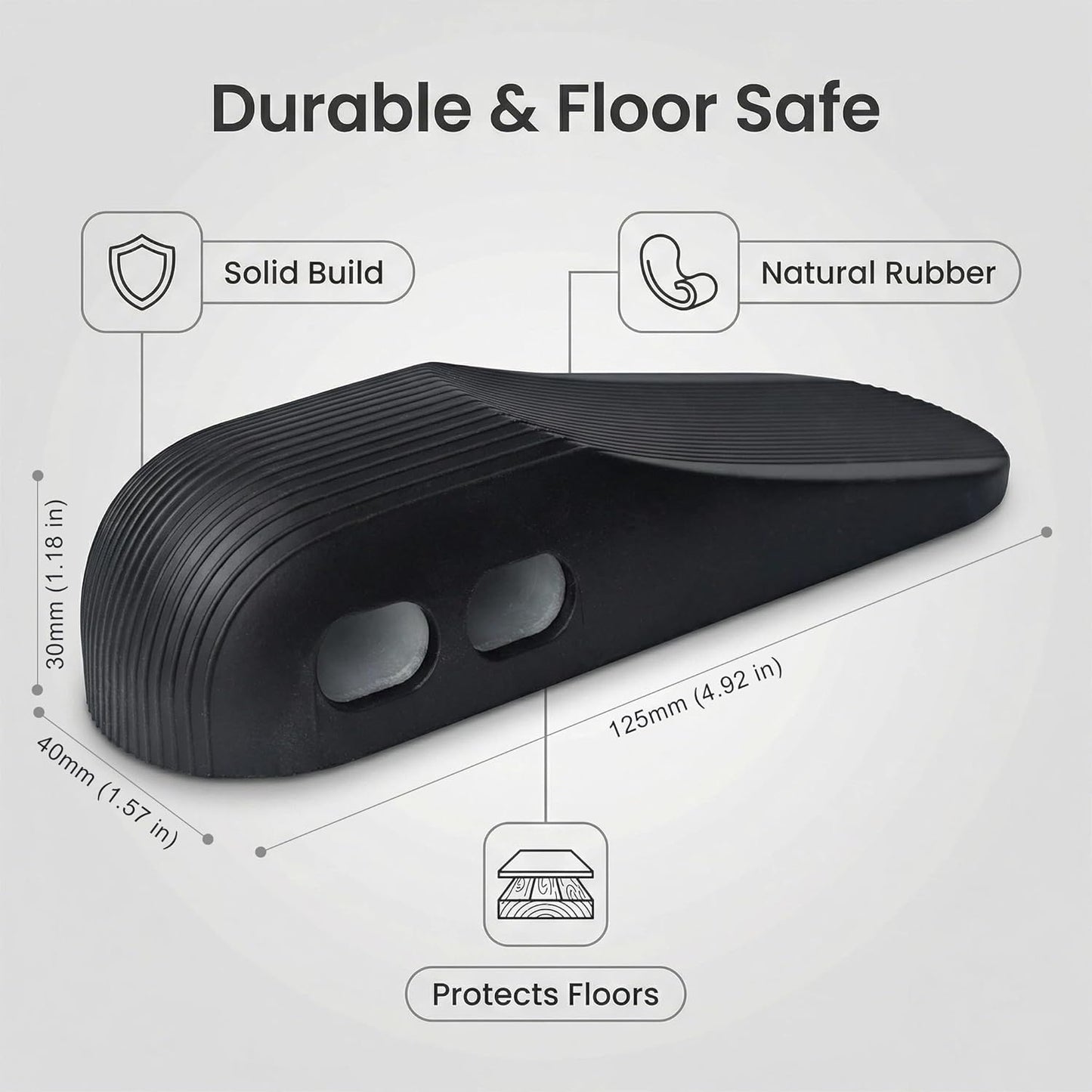 Skiennix Rubber Door Stoppers - Heavy Duty Door Stop Wedge with Self-Adhesive Holder | 2 Pack, Black