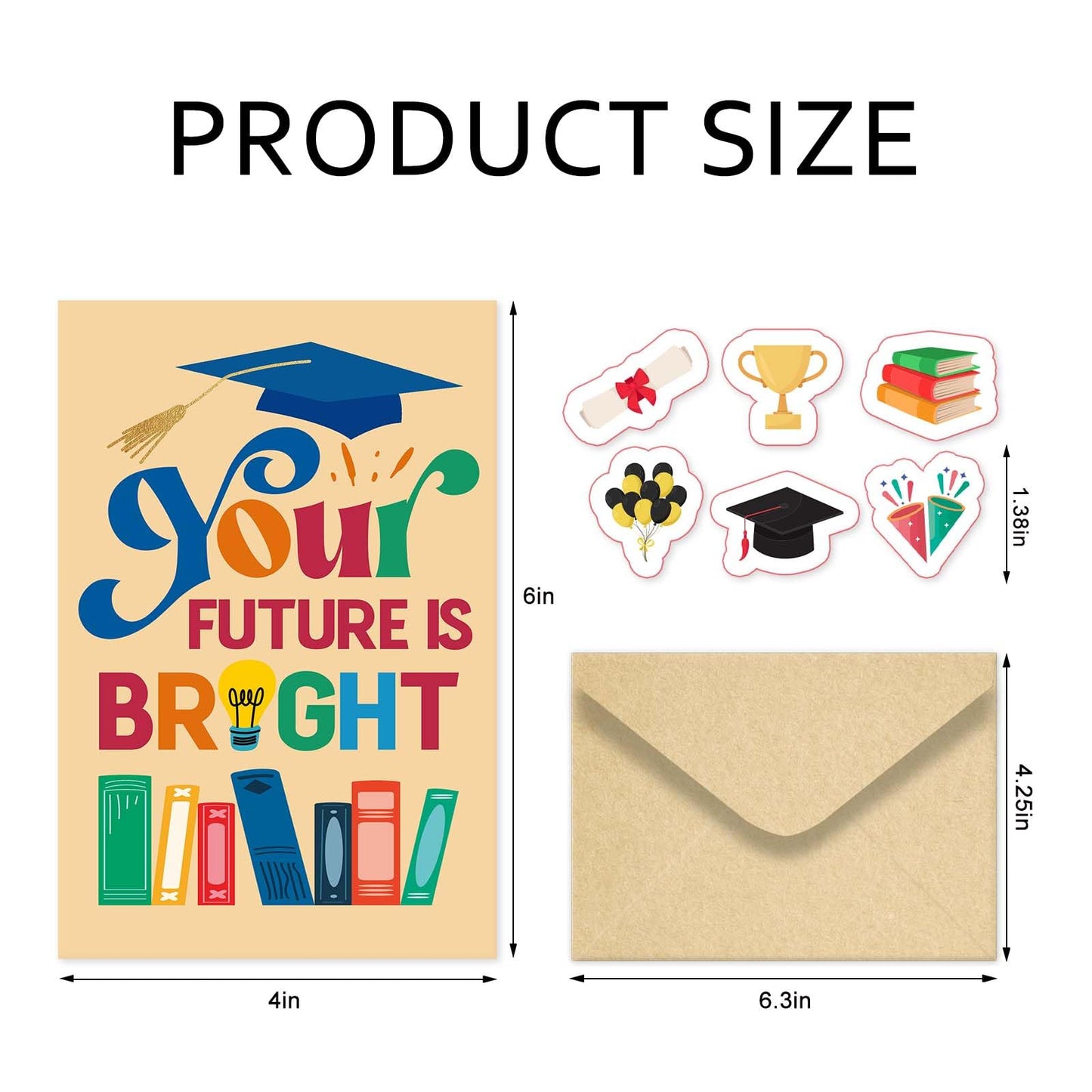 Qiavor Pack of 24 Happy Graduation Cards with Envelopes for Teens Teenagers, 6 Inspirational Congratulations Card for High School College Graduates, Message Inside, 4x6in