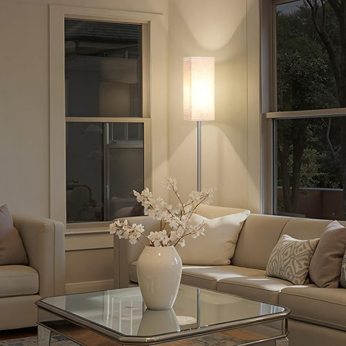 Skiennix 64.6'' Modern Floor Lamp - Minimalist Standing Lamp with Foot Switch | Silver & Beige Finish