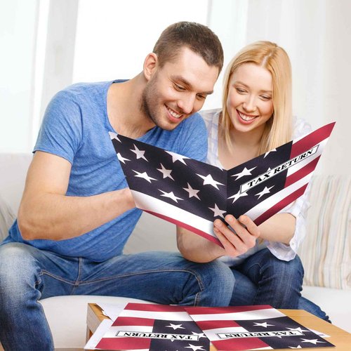 Skyygemm 50 Pcs Income Tax Return Folders 9 x 12 Inch Red White and Blue Tax Envelopes with Two Pocket for Preparer Organizer Office Supplies