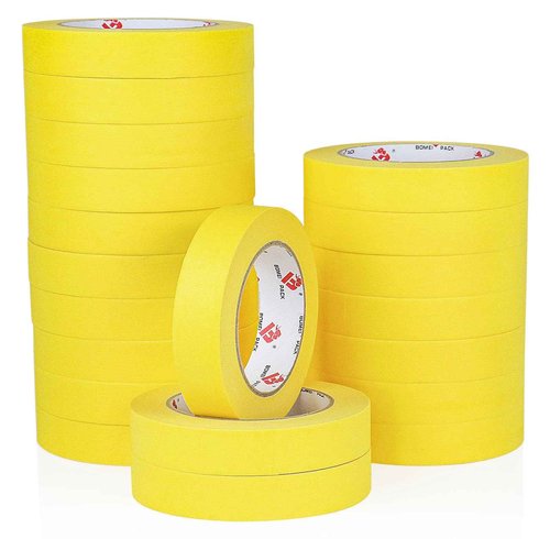 BOMEI PACK Yellow Painters Tape 1 Inch Bulk - Paint Tape 20 Rolls x 1 Inch x 55 Yards - Yellow Masking Tape for Walls Painting, DIY Crafting, Edge Finishing and School Projects, Total 1100 Yards