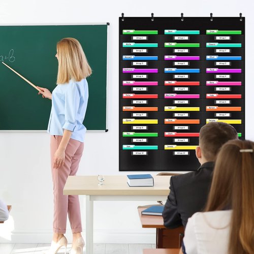 AKAYOK Hanging File Folders for Legal/Letter Size, 30-Pocket Wall File Organizer Black Pocket Chart for Classroom, Office, and Home – Perfect for Assignments, Document, Scrapbooks, Mail and Papers