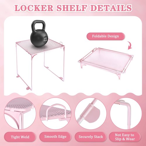 AKONEGE 11 PCS Locker Accessories Kit Pink Locker Organizer Decorations Supplies Includes Folding Shelf, Magnetic Mirror & Whiteboard, Pen Holder, Dry Erase Markers, Magnets, Back to School Essentials