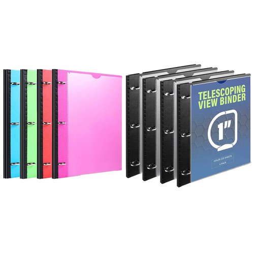 Telescoping 3 Ring Binder 4PCS Assorted Colors +1 Inch Telescoping 3 Ring Binder 4PCS Black