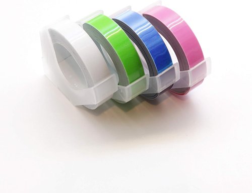 Motex Refill Tape - Embossing Label Maker Tapes in Pastel Colors | 4 Rolls, 3/8-Inch (Clear, Green, Violet, Pink)