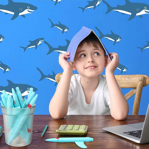 Sinmoe Shark Shaped Pens for Kids Cute Fun Pens Bulk Plastic Novelty Pencil Shark Birthday Party Favor Blue Ocean Beach Theme School Supplies for Student Gift Prize Adult Office Stationery(48 Pcs)