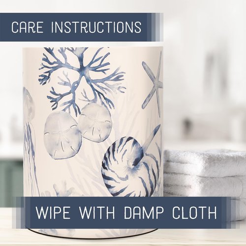 NAT AND JULES Round 9.5 x 8 Iron Metal Bathroom Trash Can Wastebasket Home Office Bedroom Fits 2.25 Gallon Trash Bag Liner, Beach