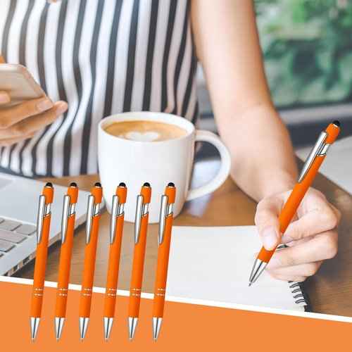 100 Pcs Ballpoint Pen with Stylus 2 in 1 Ballpoint Pen for Touch Screens, 2 in 1 Thank You Pen Gift for Colleagues, Coworker, Office (Orange)