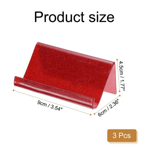 uxcell 3pcs Business Card Holder for Desk, Acrylic Bling Business Name Card Organizer Desktop Card Rack Display Stand for Office Exhibition Meeting Home, Red
