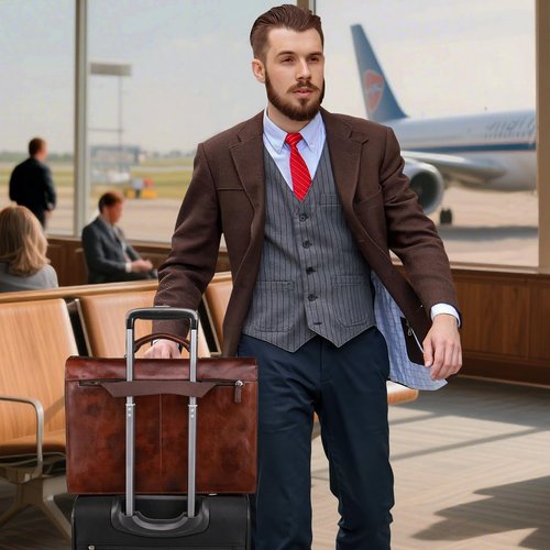 Banuce Premium Vintage Gradient Full Grain Italian Leather Briefcase for Men with Lock Legal Attorney Lawyer Briefcase 15.6 Inch Laptop Bag with Luggage Strap Brown
