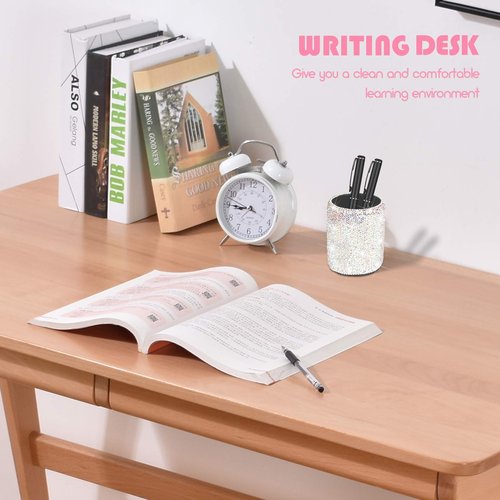 KEYPOWER Crystal Pencil Pen Pot Holder Box Bling Rhinestone Pen Organizer Holder Cosmetic Pen Container Comb Brushes Personalized (Round)(AB Color)
