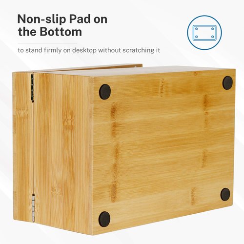 MaxGear Index Card Holder, 4 x 6Inch Wooden Business Card Organizer for Desk with 4 Dividers, Bamboo Index Cards Box with A-Z Tabs Holds 600 Cards for Recipe Flash Storage
