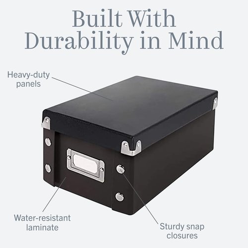 Snap-N-Store Index Card Holder Storage Box - Collapsible Organizer Box fits 1100 Flash Cards - Business, Recipe, or Note Card - 4 x 6, 2 Pack, Black