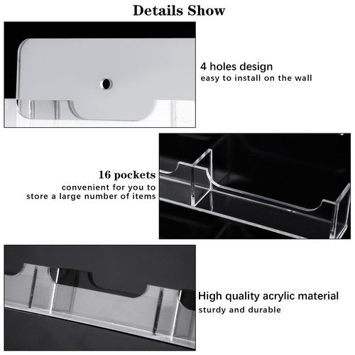 TURSTIN Business Card Holder Wall Mount Clear Sticker Display Marketing Holder Acrylic Business Card Stand Multi Pocket Rack Organizer Space Saver for Home Office (16 Pockets)