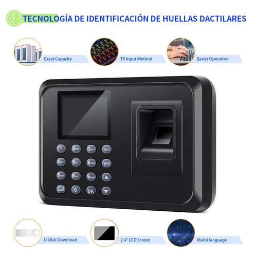 Diseleri Time Clocks for Employees Small Business, Clock in Machine for Employees with 2.4 TFT LCD Screen, USB Download Data, 1000 Fingerprints Scanner (with 8G U-Disk)