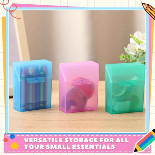 Clabby Plastic Clear Crayon Box Bulk Holds 24 Crayons Boxes With Hinged Lid and Snap Closure for Pens School Office Supplies Organization(Pink, Blue, Green, Clear,24 Pcs)