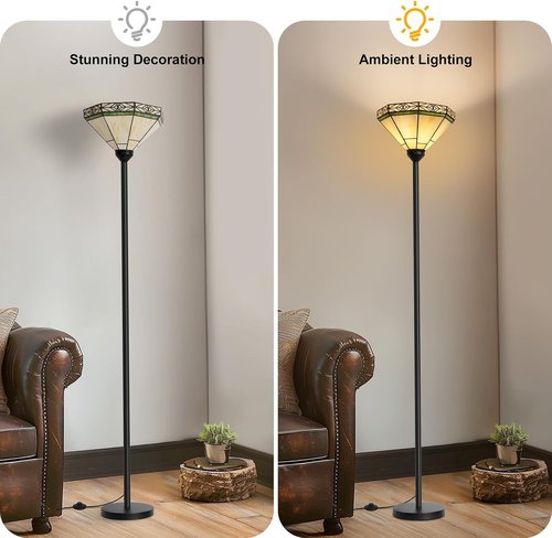 Seaside Village Tiffany Floor Lamp & Arc Floor Lamp Set - Elegant Lighting for Any Room
