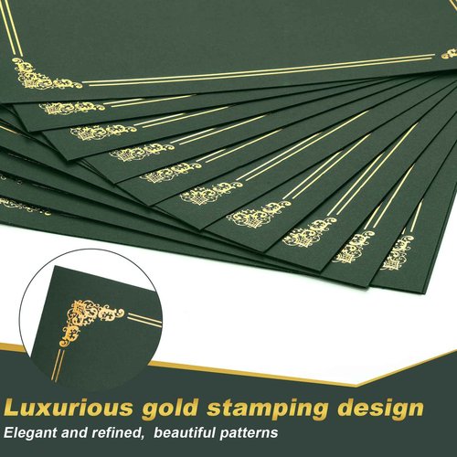 Fainne 120 Packs Certificate Holders Bulk, Diploma Covers Gold Foil Border, Document Covers for Letter Size 8.5x11 Award Certificates, Cardstock, Document Papers, Paper Card Stock(Green)