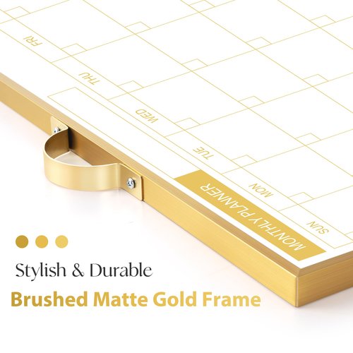 ARCOBIS Monthly Calendar Whiteboard - 12" x 16" Double-Sided Magnetic Dry Erase Board with Gold Frame - Portable Wall Hanging Planner for Home, Office, School