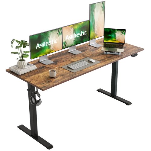 Agilestic Electric Standing Desk, Large 63 x 24 Inches Height Adjustable Desk, Sit Stand up Desk for Work Office Home, Splice Board, Rustic Brown