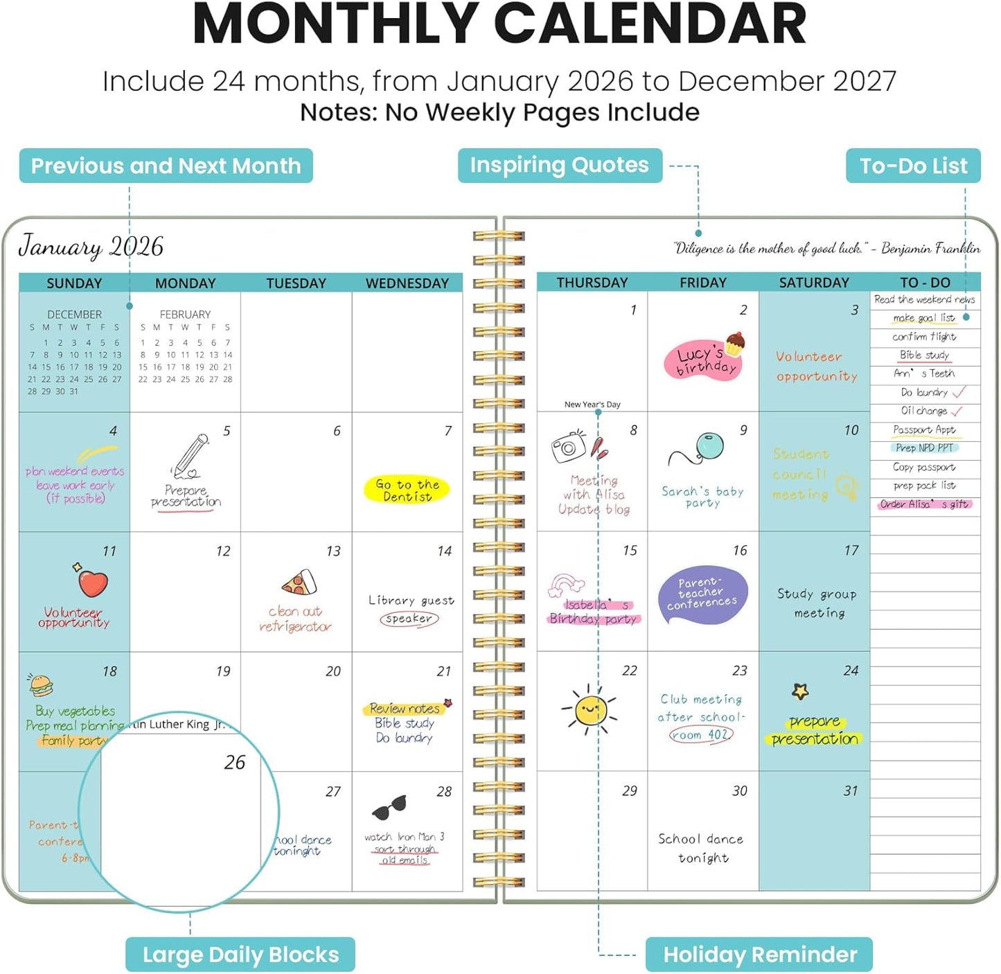 Skiennix Monthly Planner | 2026-2027 Academic Planner for Effective Organization