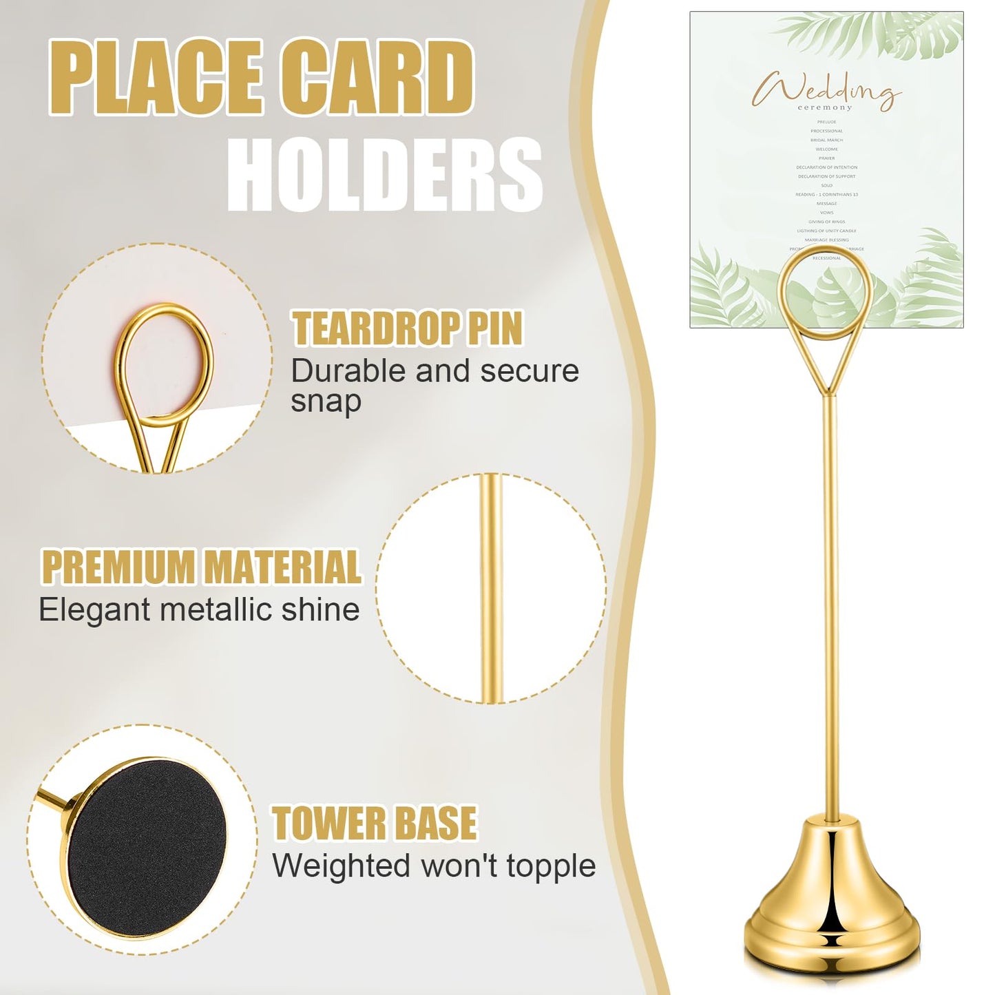 Marspark 16 Pcs Table Number Holders 8'' Metal Place Card Holders Weddings Table Sign Menu Memo Note Picture Photo Round Clip Weighted Base Stand for Anniversaries Birthdays Restaurants(Gold)