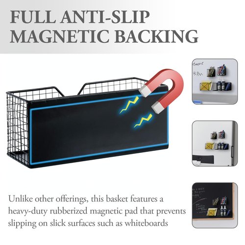 MyGift Magnetic Office Supplies Storage Organizer Baskets, Industrial Matte Black Metal Wire Mesh Mail Slot, File Holder, and Marker Pen Pencil Cups, 4 Piece Set